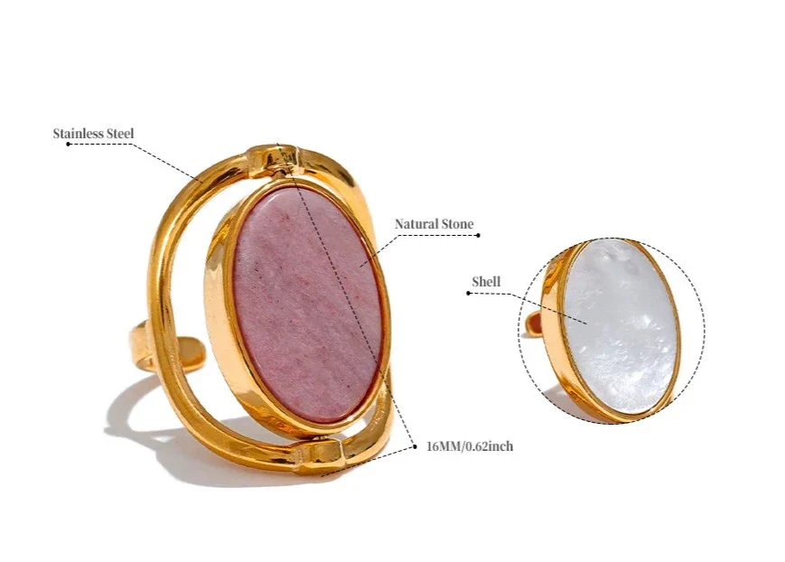 All Kinds of Love - Gold Swivel Ring with Rhodonite and Mother of Pearl - Image 4