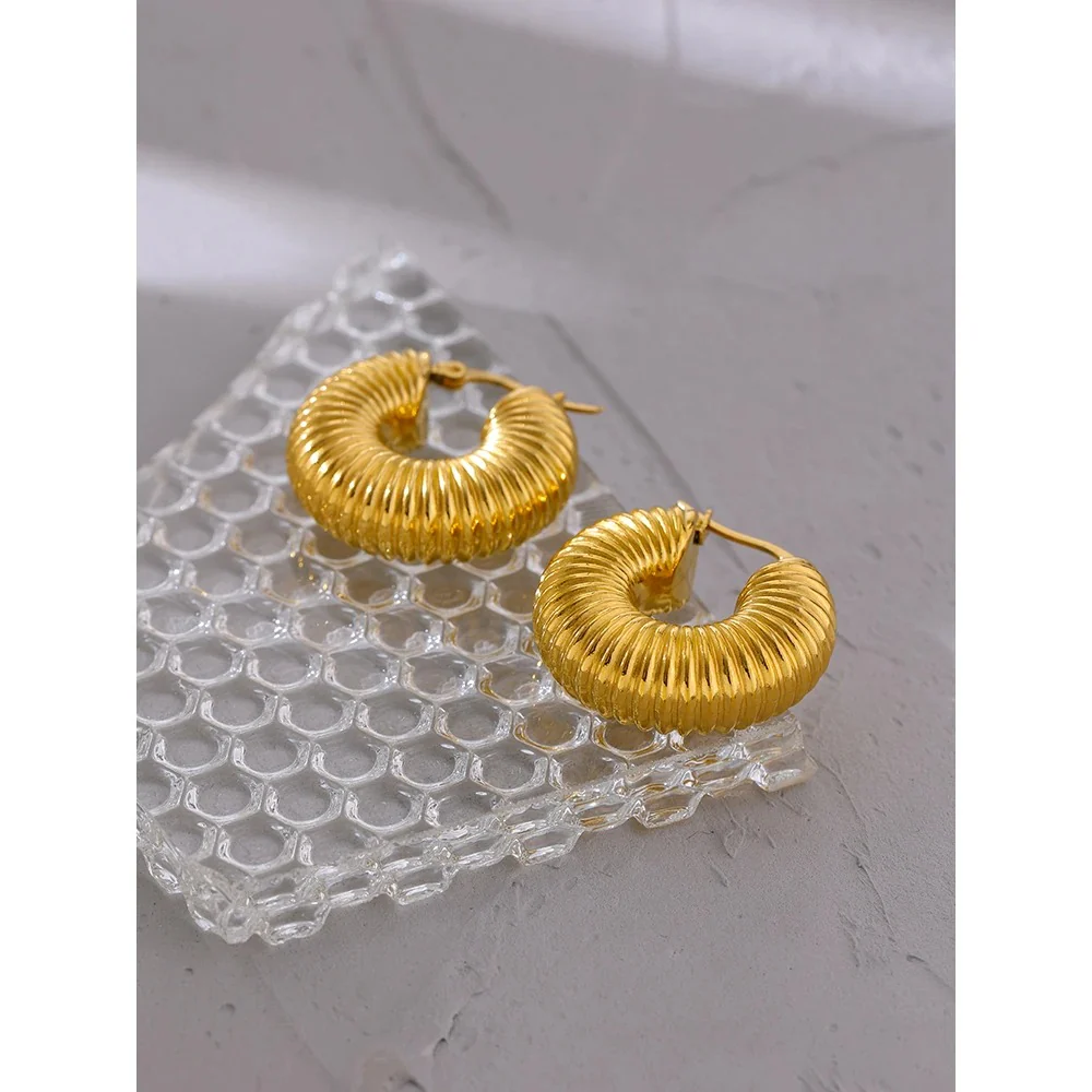 Round Chunky Hoop 18k Gold Earrings - Image 3