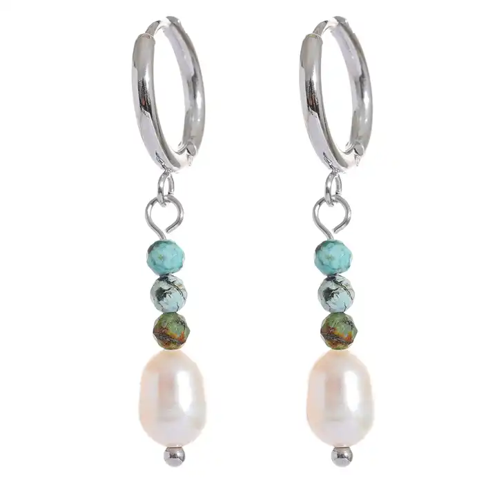 Balance the mind - 18k Drop Earrings with Turquoise and Pearl - Image 6