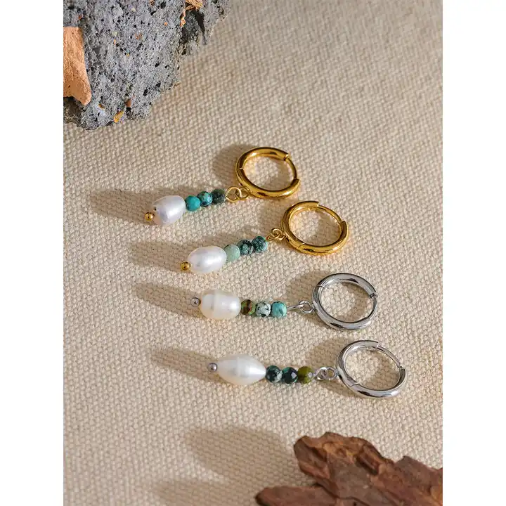 Balance the mind - 18k Drop Earrings with Turquoise and Pearl - Image 8