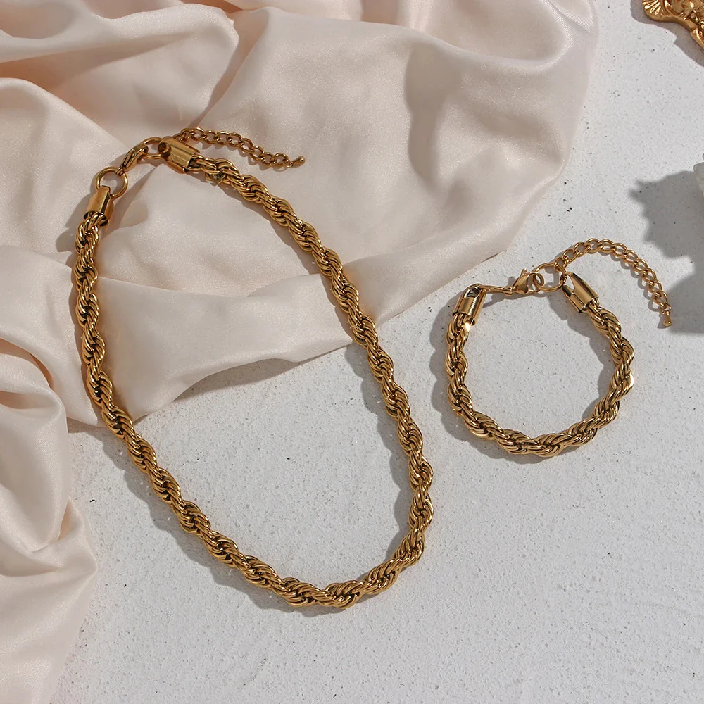 Chunky Gold Twisted Necklace and Bracelet Set - Image 4
