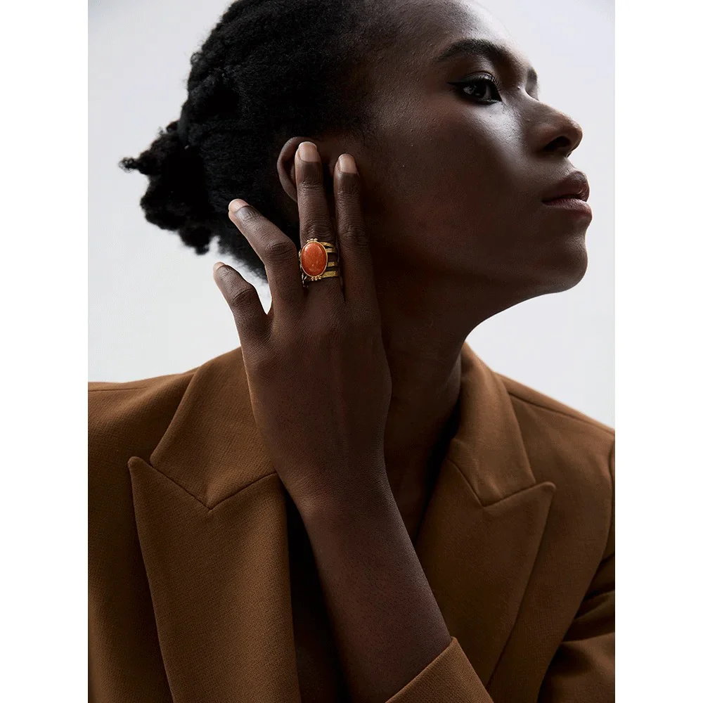 Bounce Back - Gold Adjustable Ring with Gemstone - Image 3