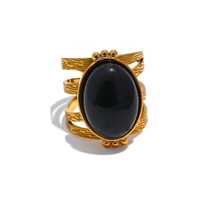 Bounce Back - Gold Adjustable Ring with Gemstone - Image 4