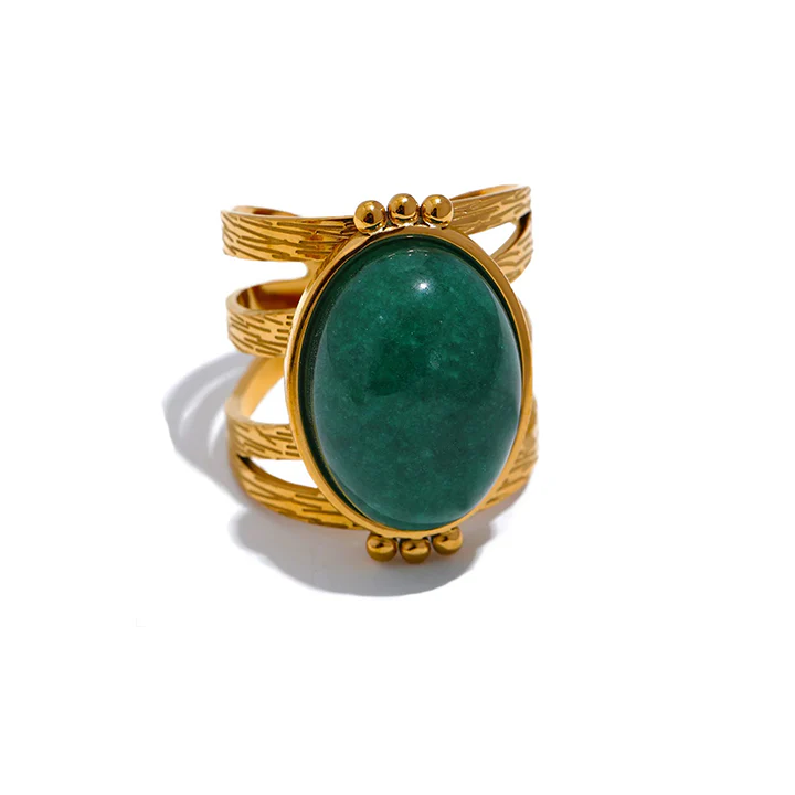 Bounce Back - Gold Adjustable Ring with Gemstone - Image 5
