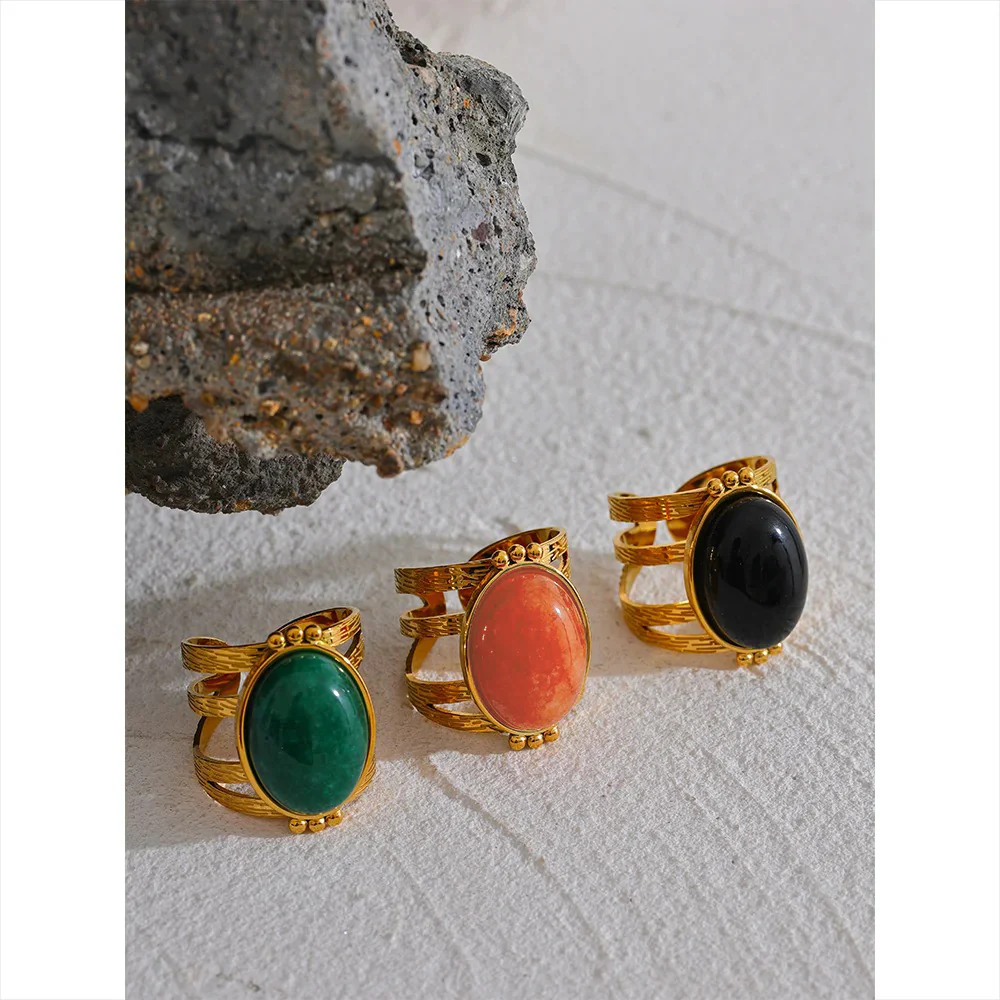Bounce Back - Gold Adjustable Ring with Gemstone - Image 6