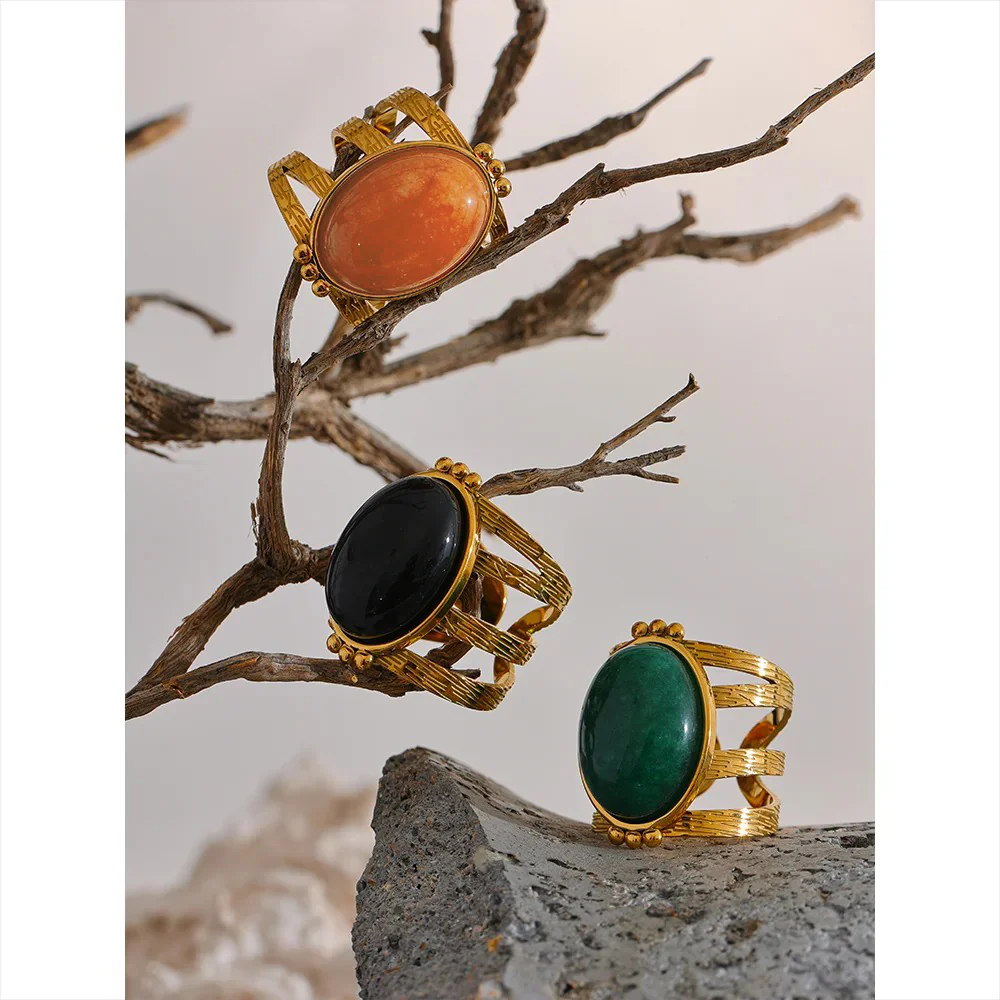 Bounce Back - Gold Adjustable Ring with Gemstone - Image 7