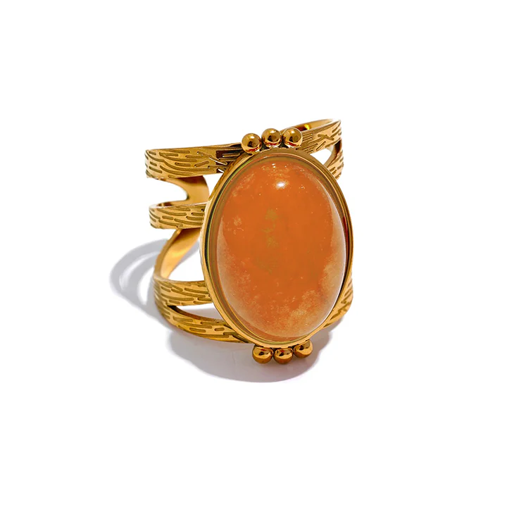 Bounce Back - Gold Adjustable Ring with Gemstone - Image 8