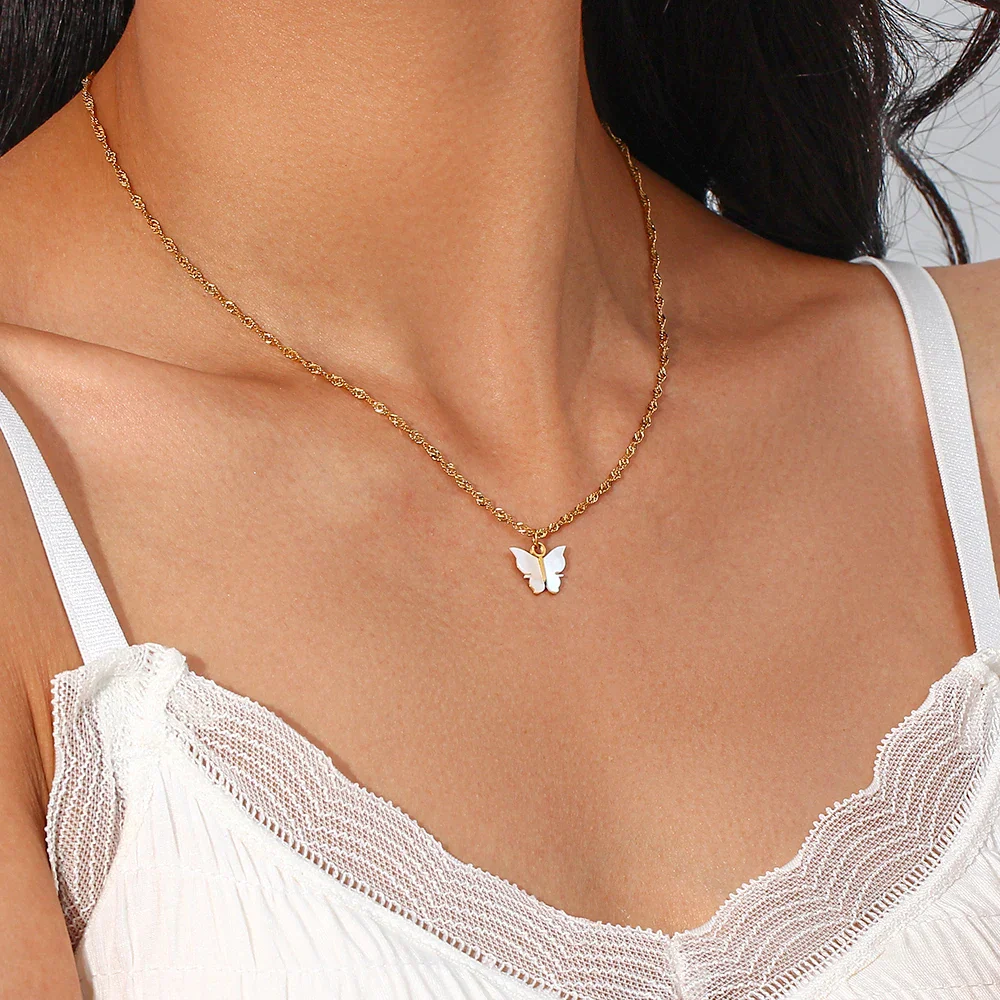 Butterfly Mother of Pearl Necklace and Earrings Set - Image 3