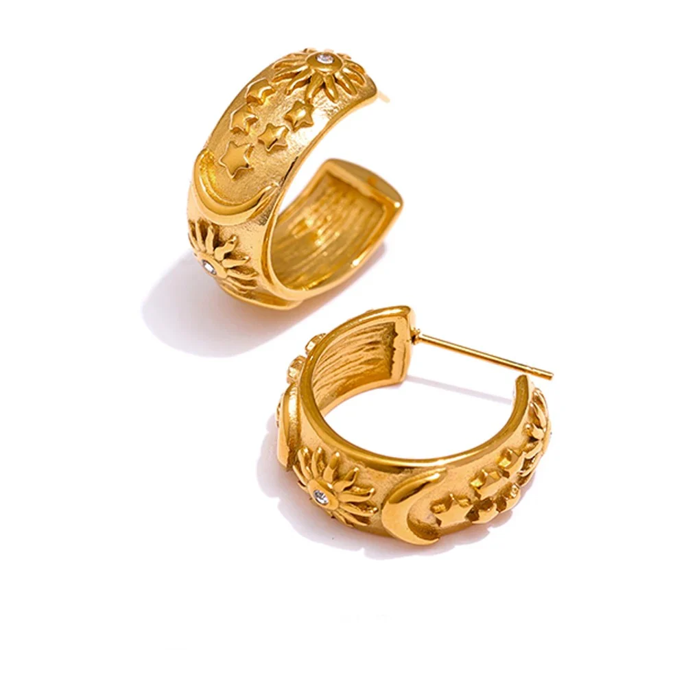 Celestial Eclipse: Sun and Moon Gold Hoop Earrings - Image 6