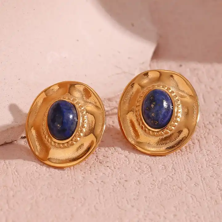 Confidence and Happiness - 18k Stud Earrings with Lapis Lazuli and Turquoise - Image 3