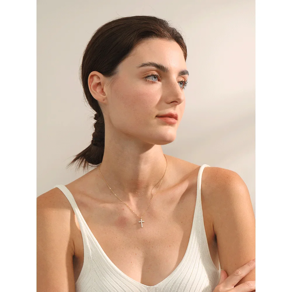 Dainty Cross Necklace with Crystals for Women - Image 3