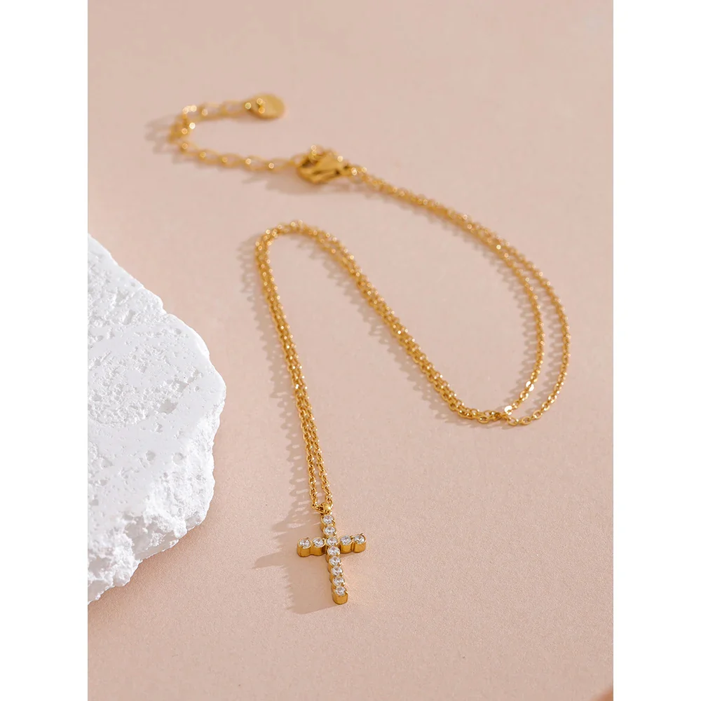 Dainty Cross Necklace with Crystals for Women - Image 4