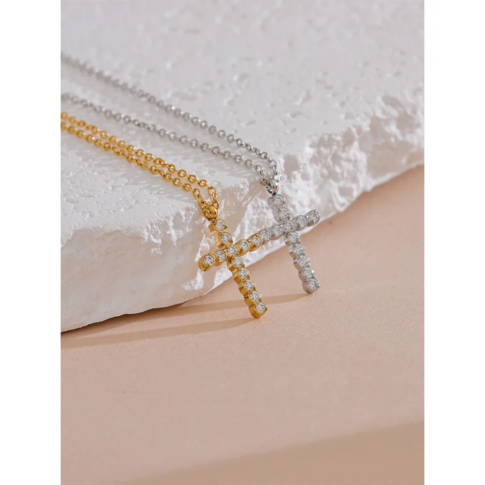 Dainty Cross Necklace with Crystals for Women - Image 5