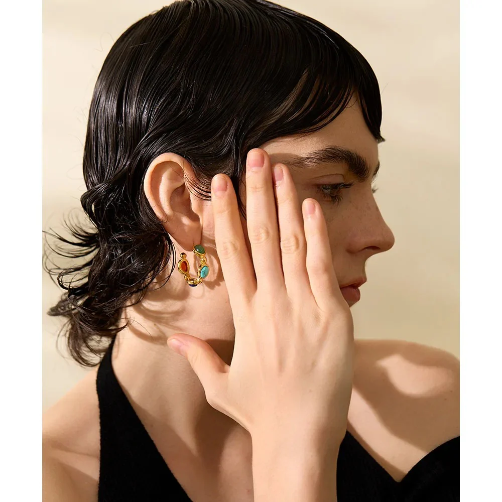 Delicate Guidence - Gold Hoop Earrings with Gemstones - Image 2