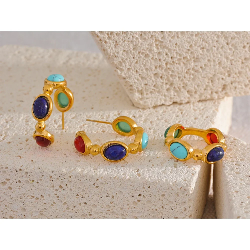 Delicate Guidence - Gold Hoop Earrings with Gemstones - Image 3