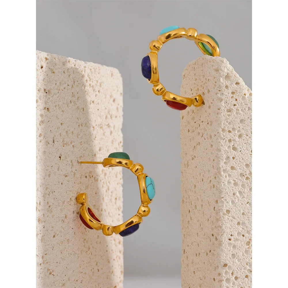 Delicate Guidence - Gold Hoop Earrings with Gemstones - Image 4