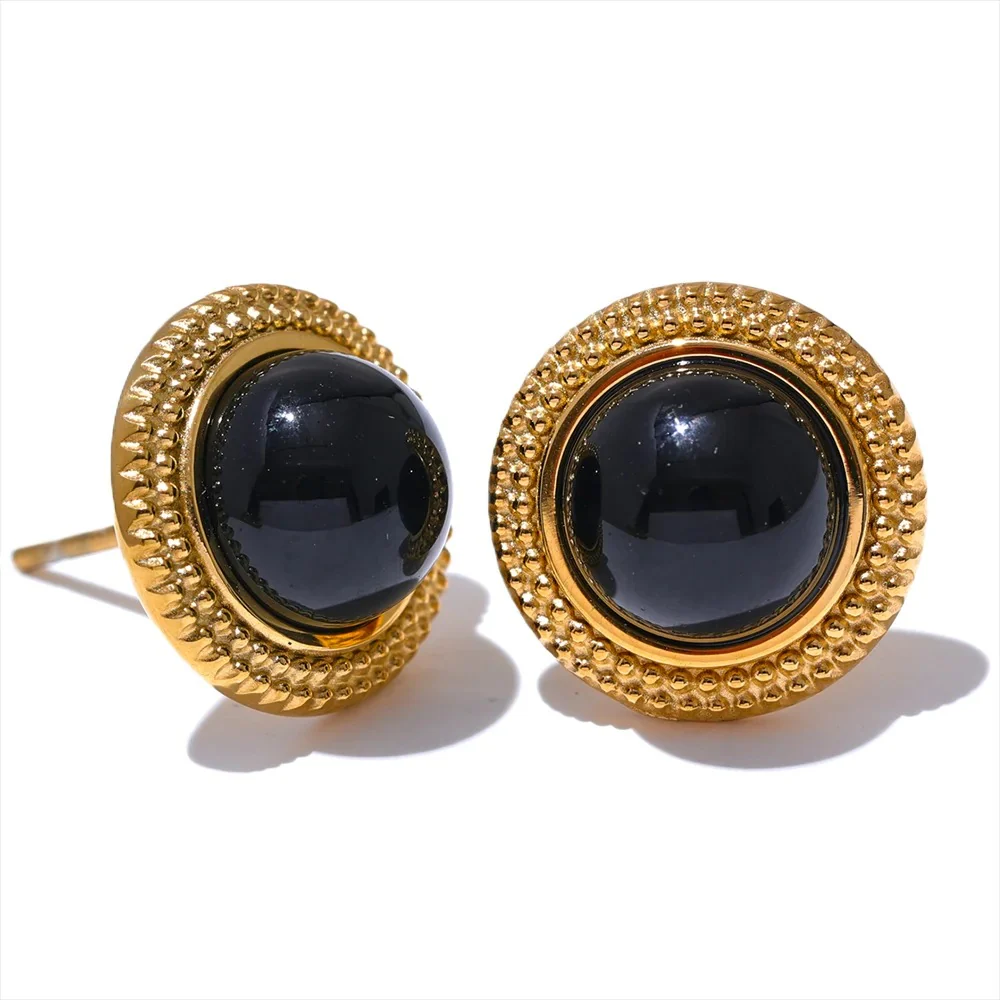 Determination - Gold Stud Earrings with Black Onyx - Image 2