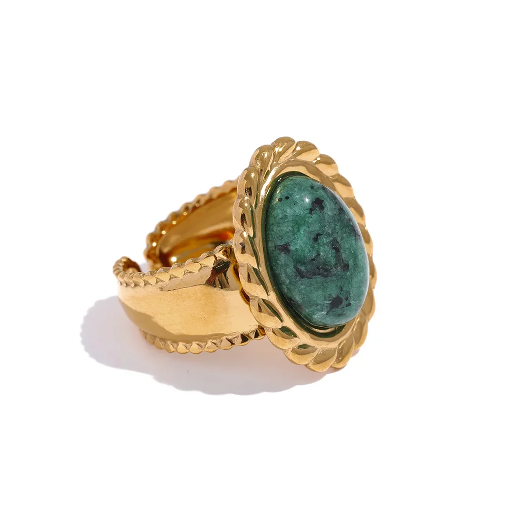 Discipline and Willpower - 18k Open Ring Tiger's eye Green Jasper - Image 3