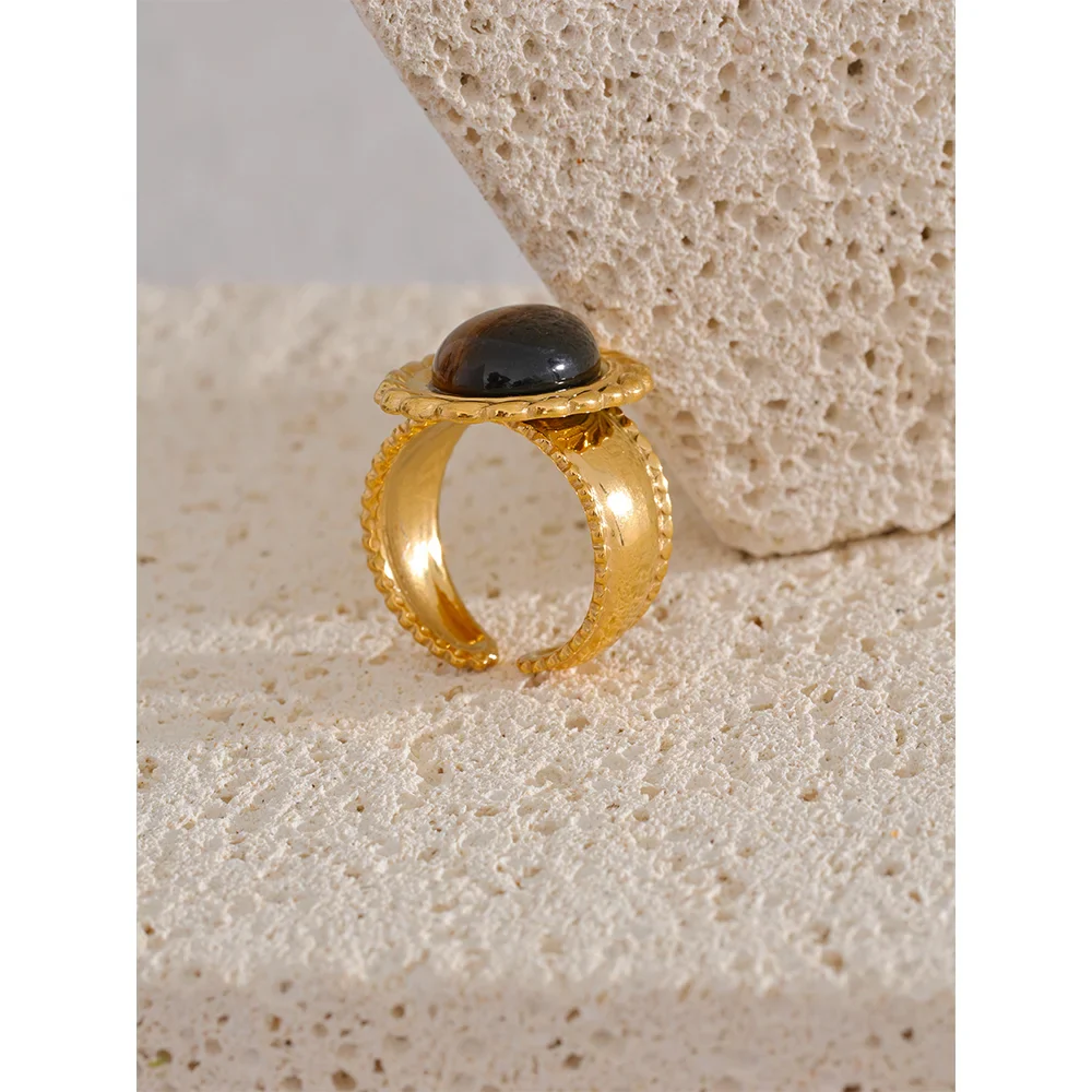 Discipline and Willpower - 18k Open Ring Tiger's eye Green Jasper - Image 4