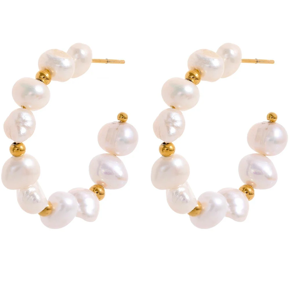 Dreamweave: Irregular Pearl Gold Earrings Hoops - Image 5