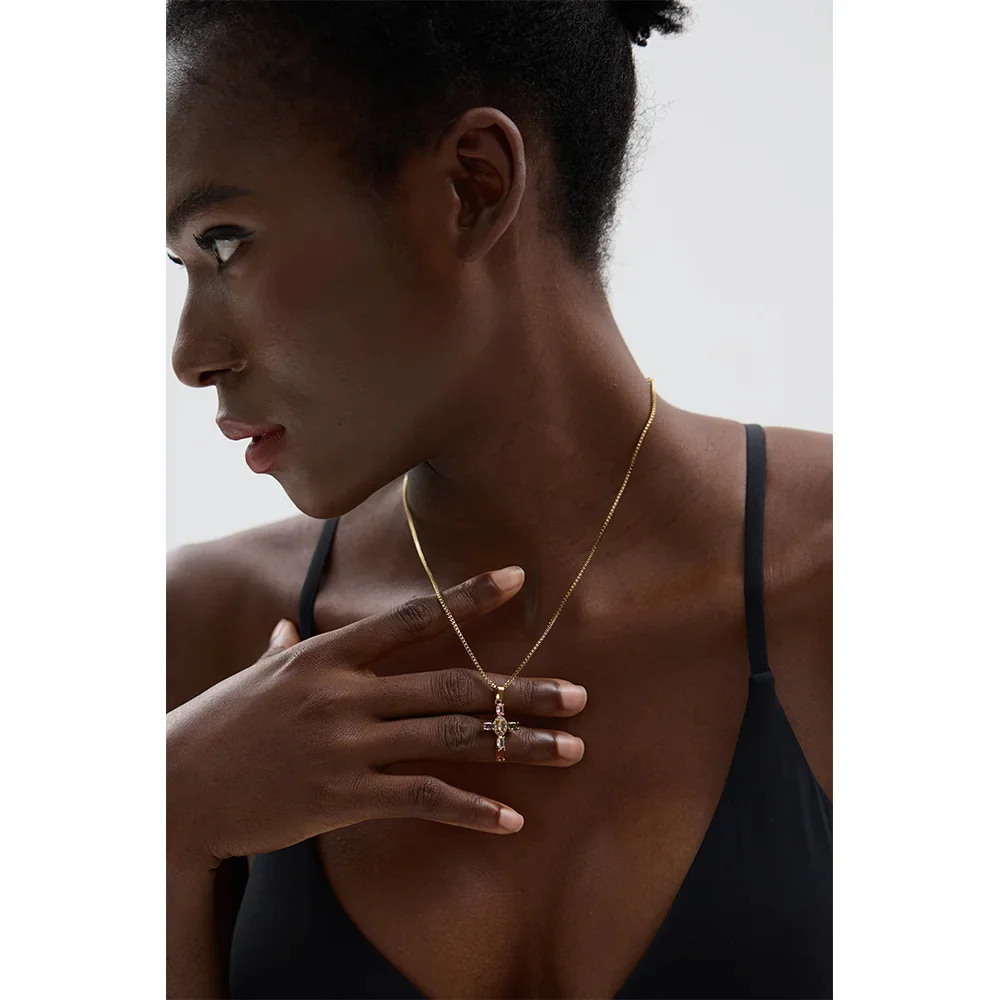 Embrace - Delicate Colourful Cross Necklace Gold/Silver - Image 9