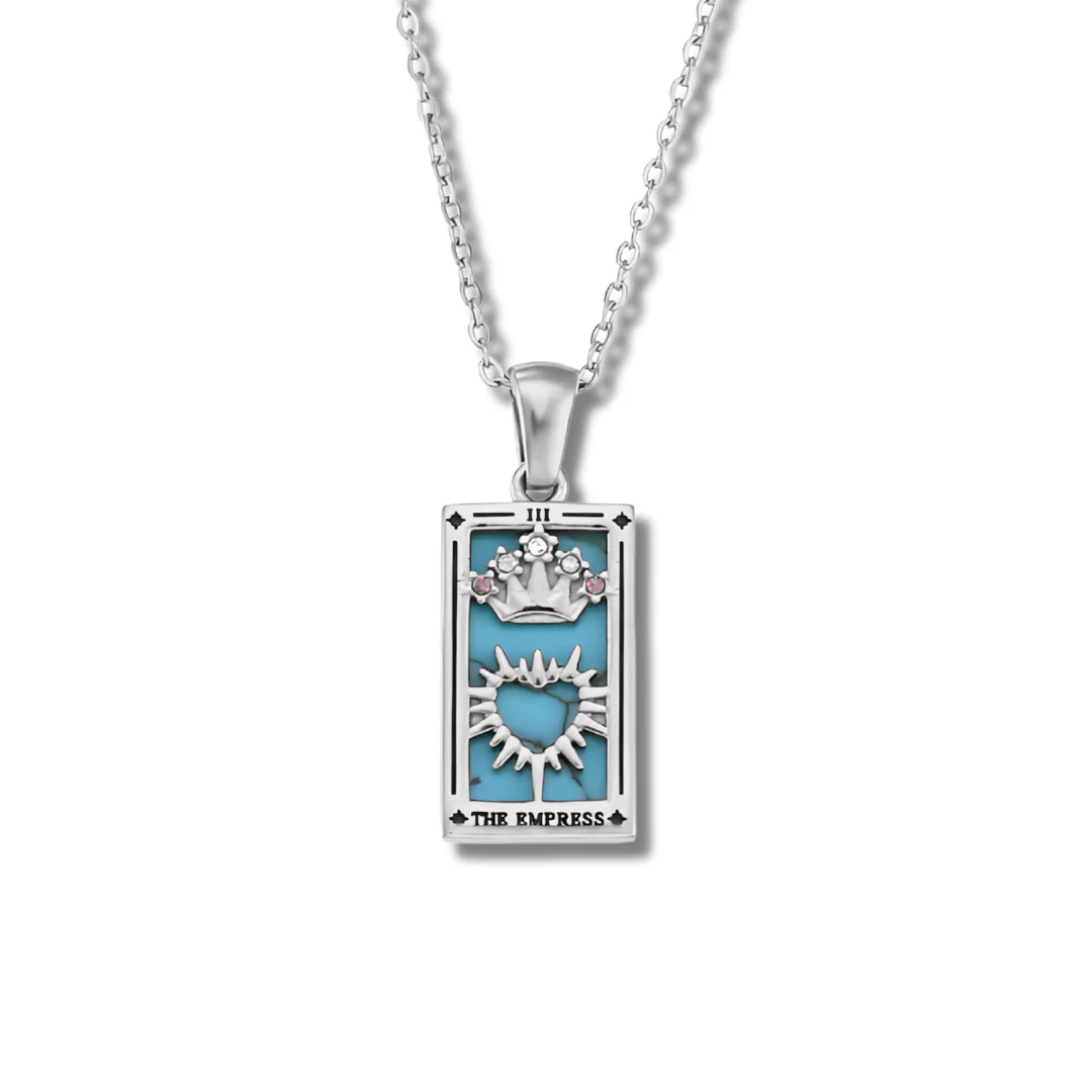The Empress - Tarot Card 18k | Silver Dainty Necklace with Blue Enamel - Image 3