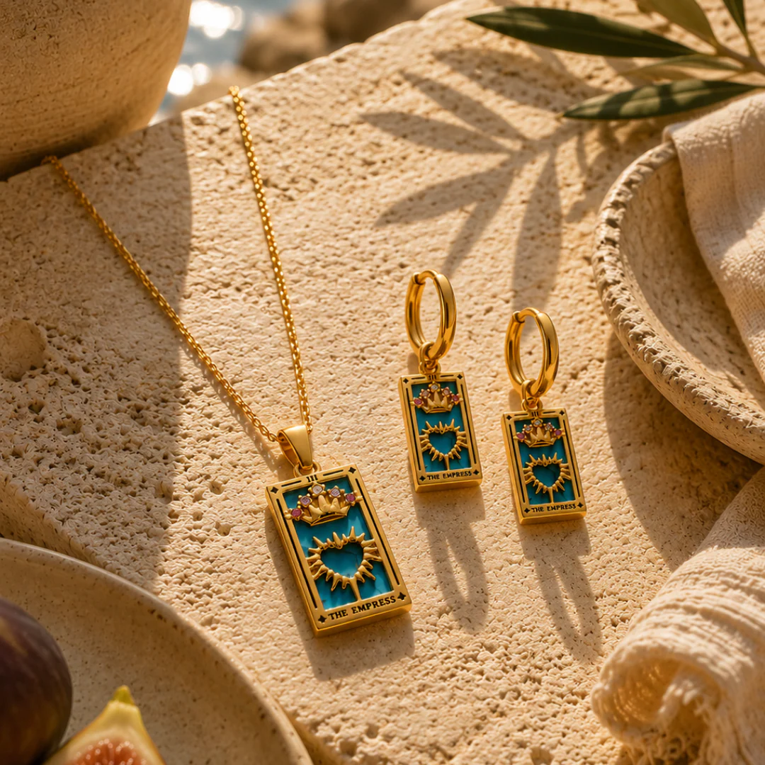 The Empress - Tarot Card 18k | Silver Dainty Necklace with Blue Enamel - Image 5