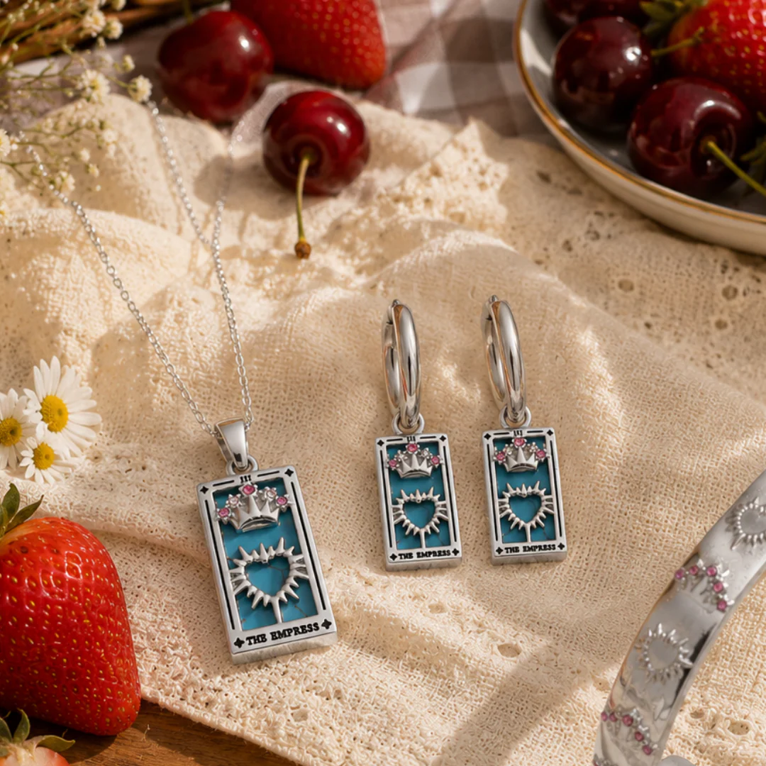 The Empress - Tarot Card 18k | Silver Dainty Necklace with Blue Enamel - Image 6