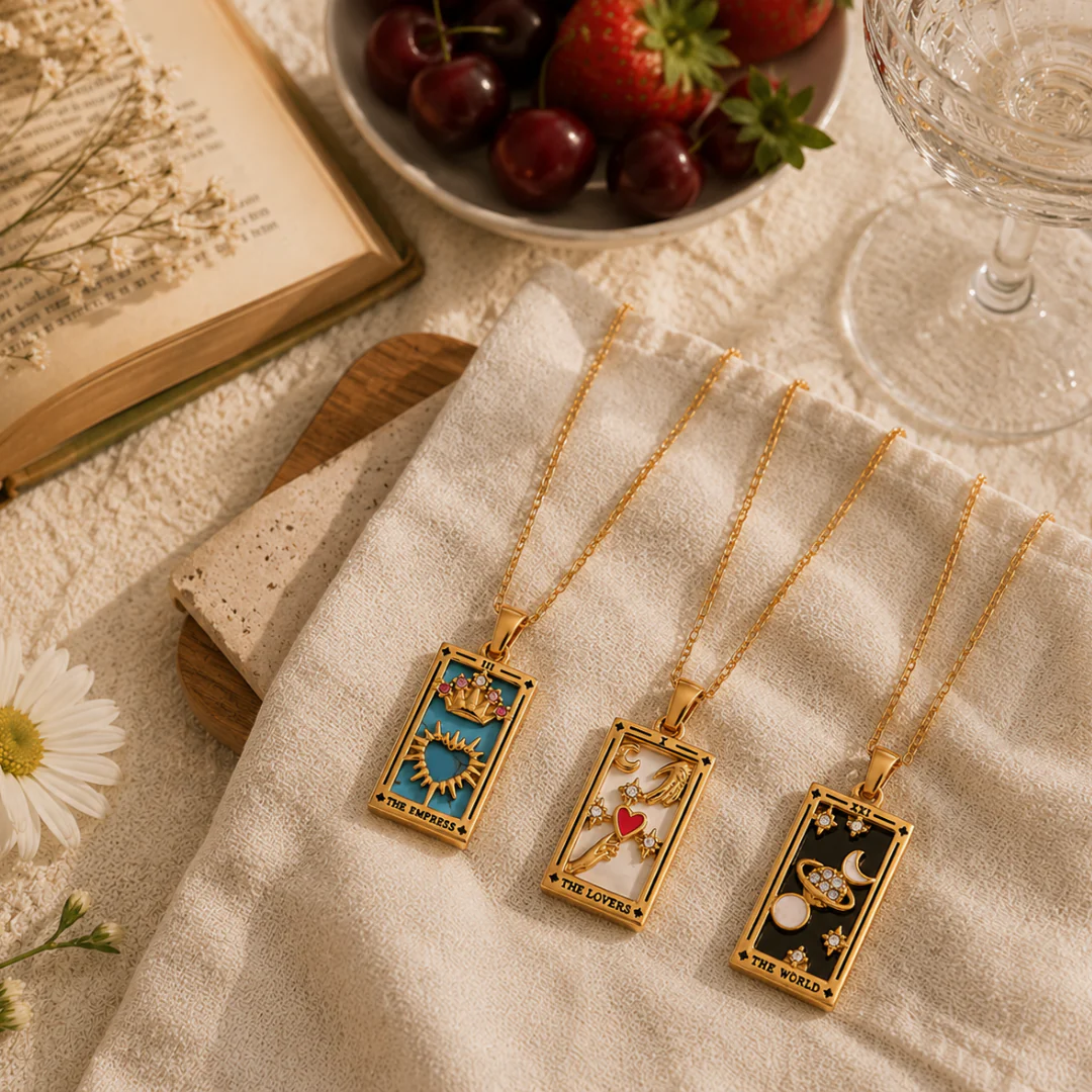 The Empress - Tarot Card 18k | Silver Dainty Necklace with Blue Enamel - Image 7