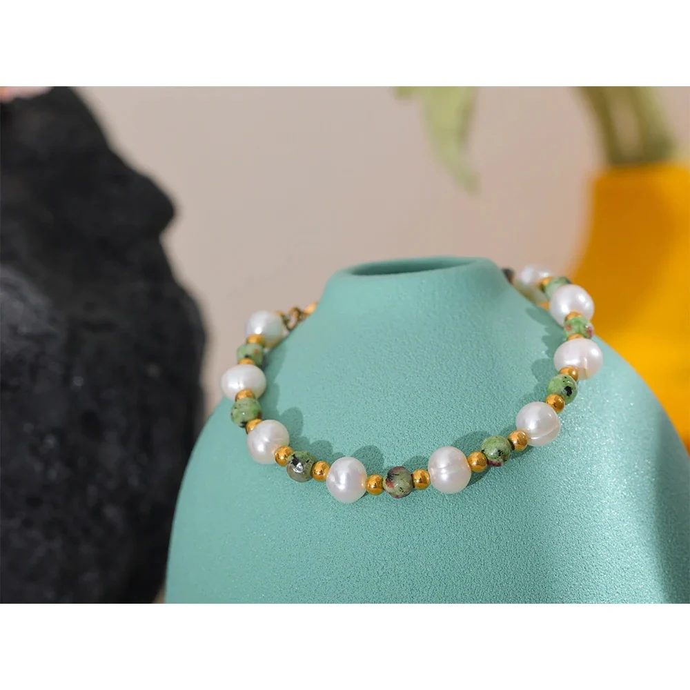 Extra Abundance - Green Jasper and Pearls Bracelet - Image 3