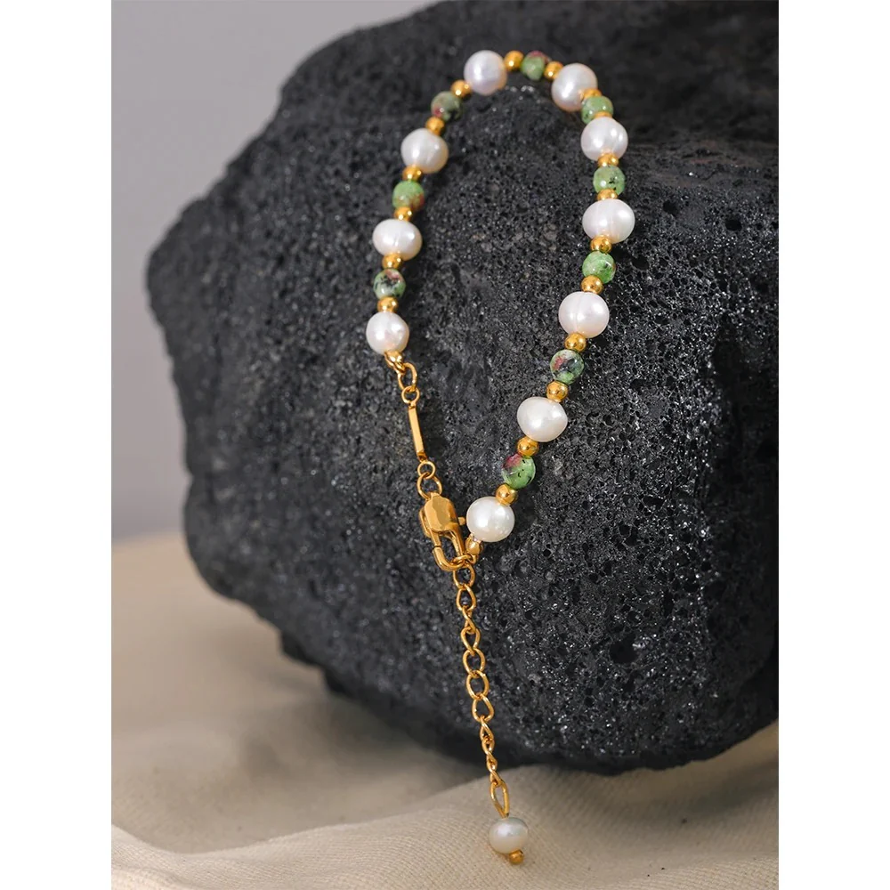 Extra Abundance - Green Jasper and Pearls Bracelet - Image 4
