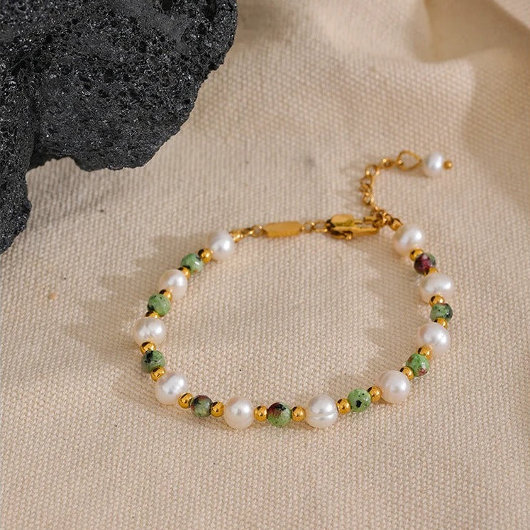 Extra Abundance - Green Jasper and Pearls Bracelet - Image 5