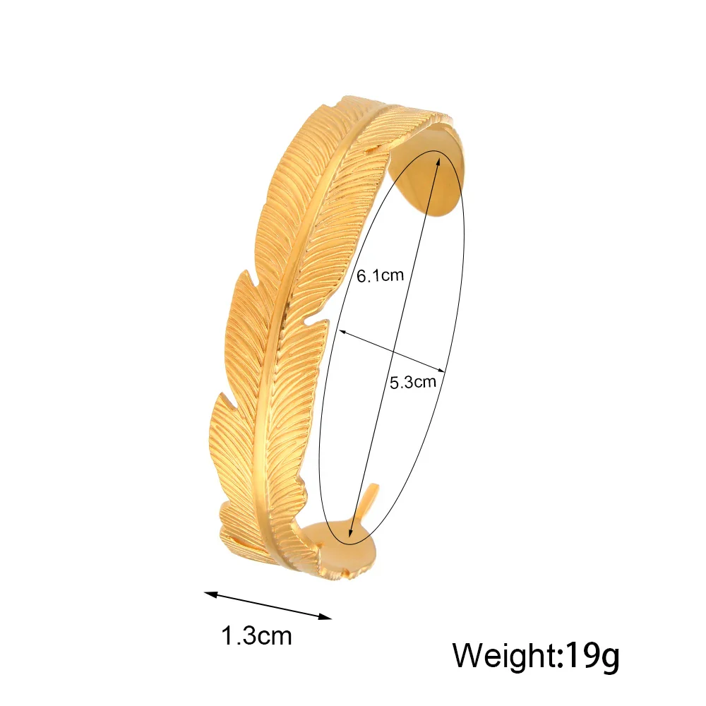 Feather Cuff Gold Bangle Bracelet - Image 2