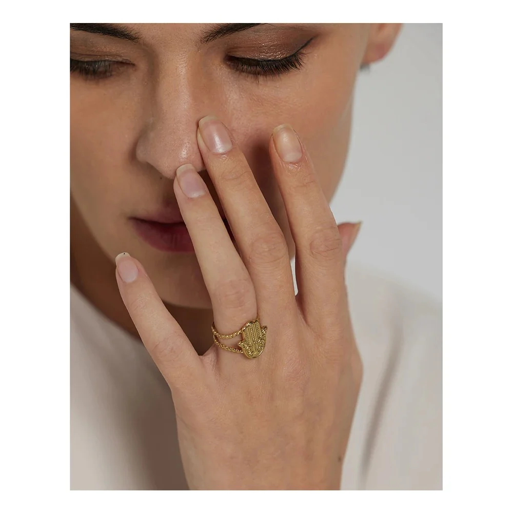 Focus and Confidence -18k Hamsa Open Ring - Image 2