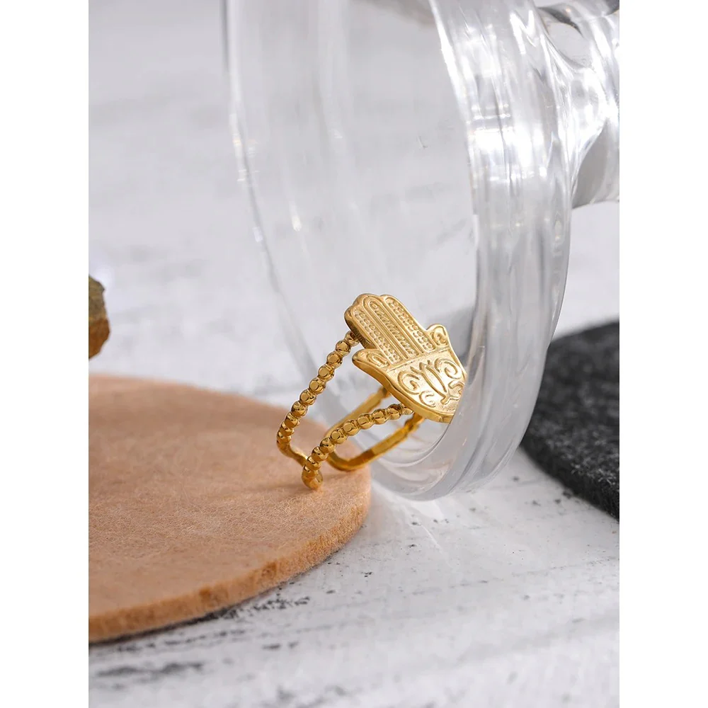 Focus and Confidence -18k Hamsa Open Ring - Image 3