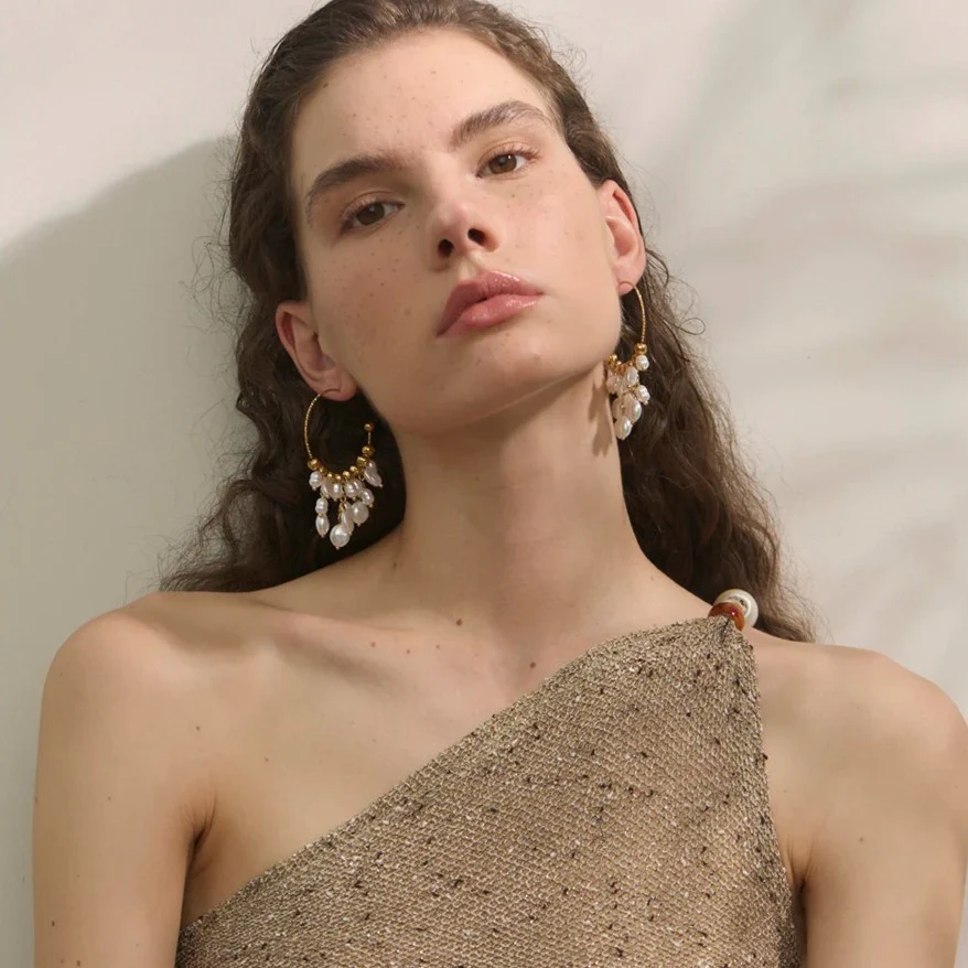 Free Expression - Exaggerated  Drop Earrings with Pearls - Image 4