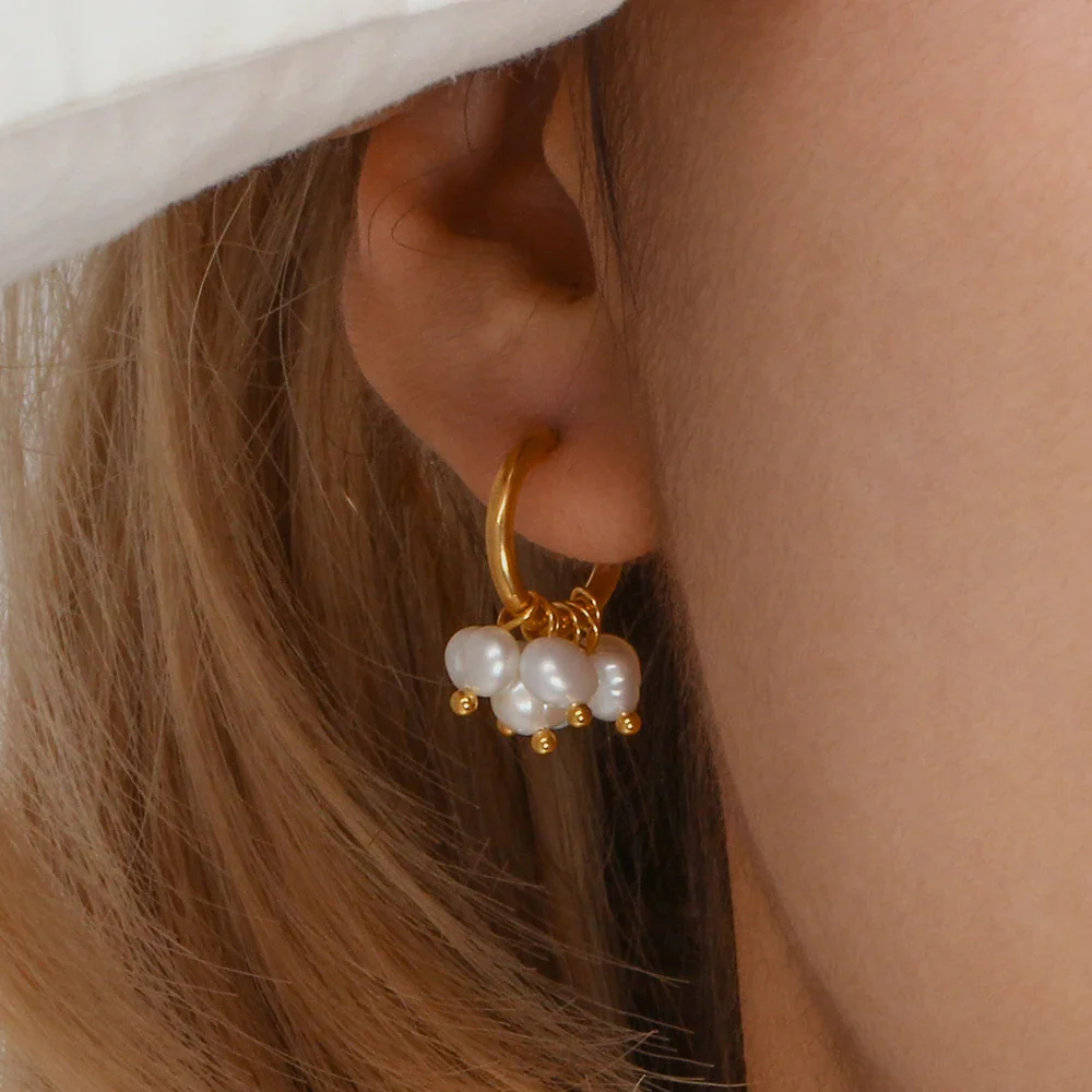 Gold Hoop Earrings with Pearls - Image 5
