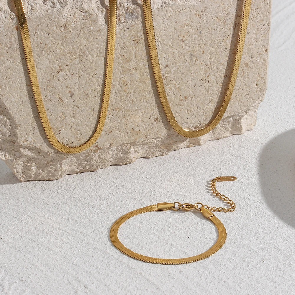 Gold / Silver Flat Snake  Herringbone Necklace - Image 3