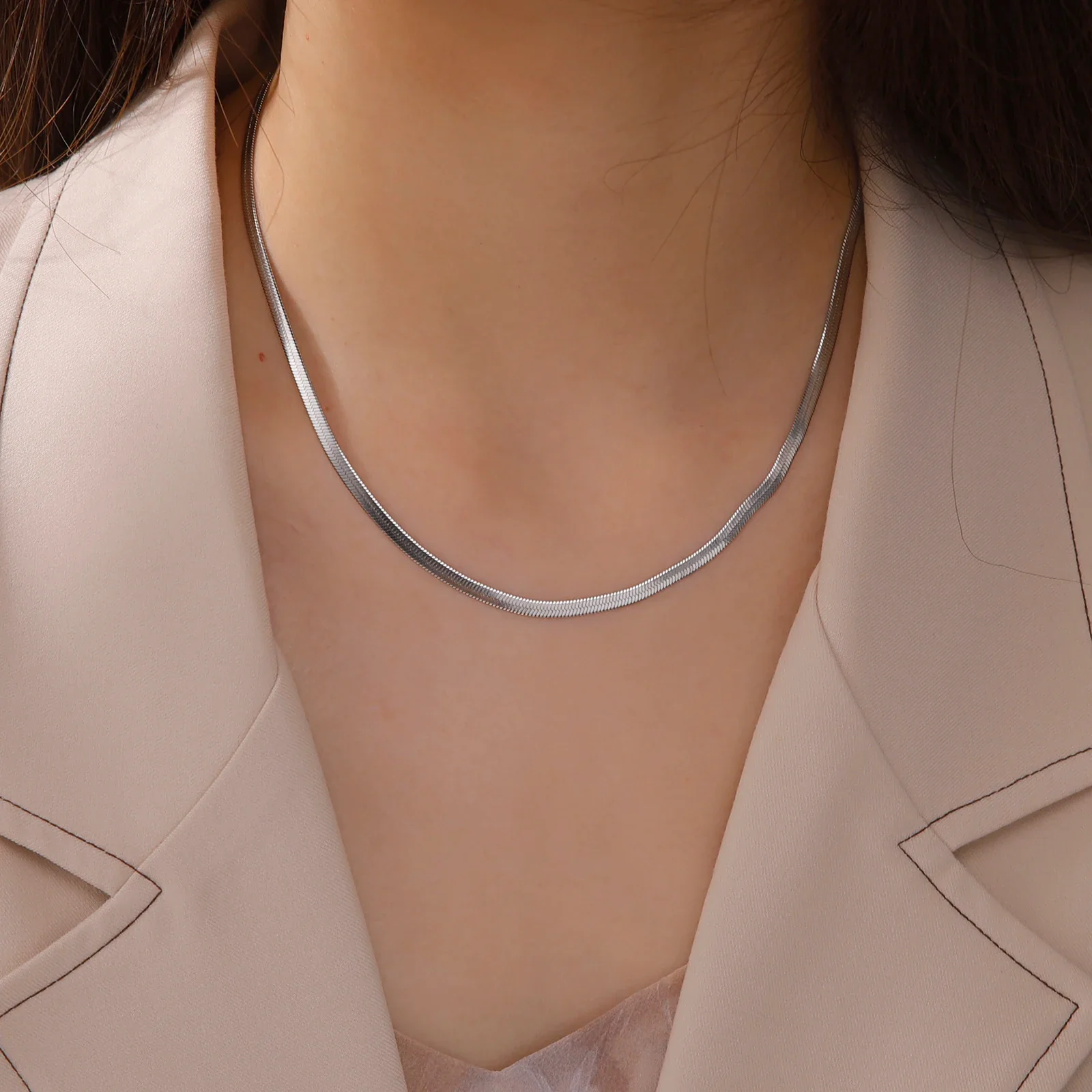 Gold / Silver Flat Snake  Herringbone Necklace - Image 4