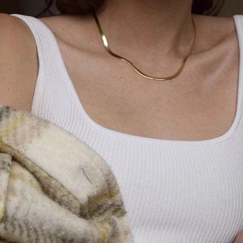 Gold / Silver Flat Snake  Herringbone Necklace - Image 6