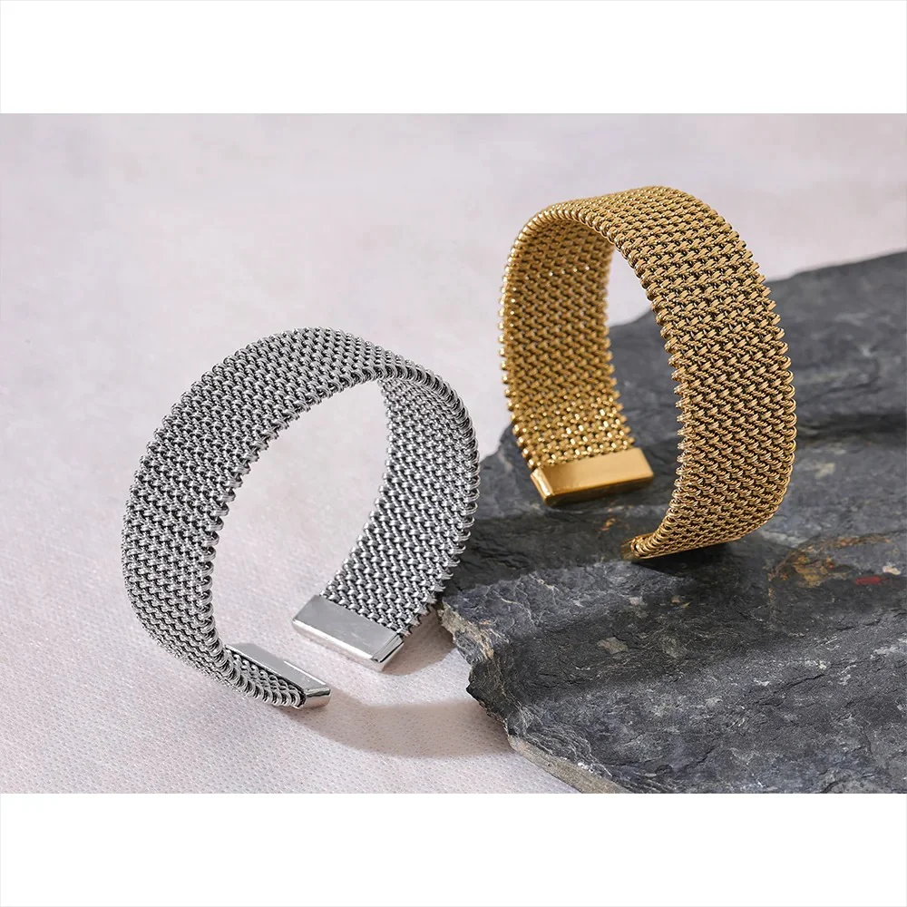 Gold / Silver Wide Statement Bangle Bracelet - Image 4