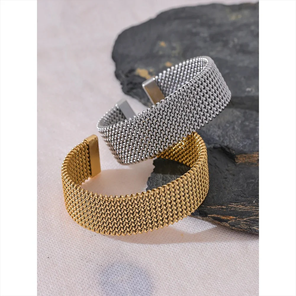 Gold / Silver Wide Statement Bangle Bracelet - Image 6