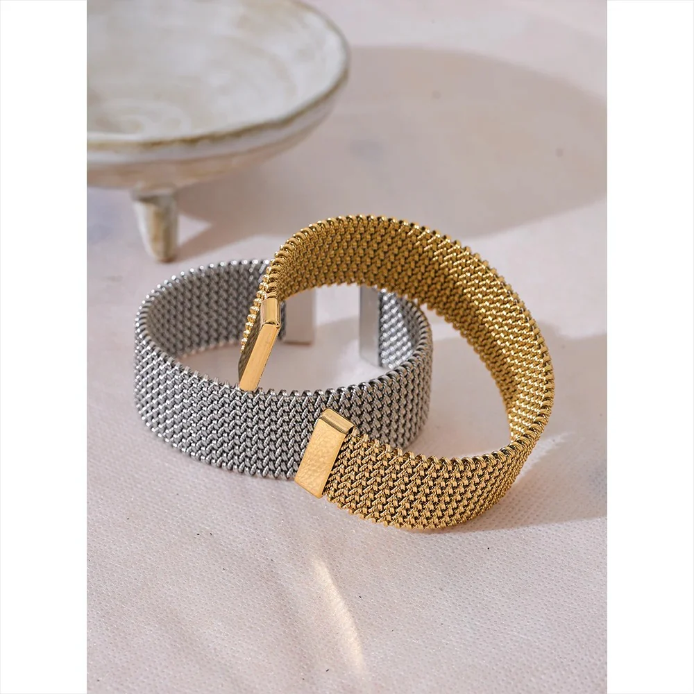Gold / Silver Wide Statement Bangle Bracelet - Image 7