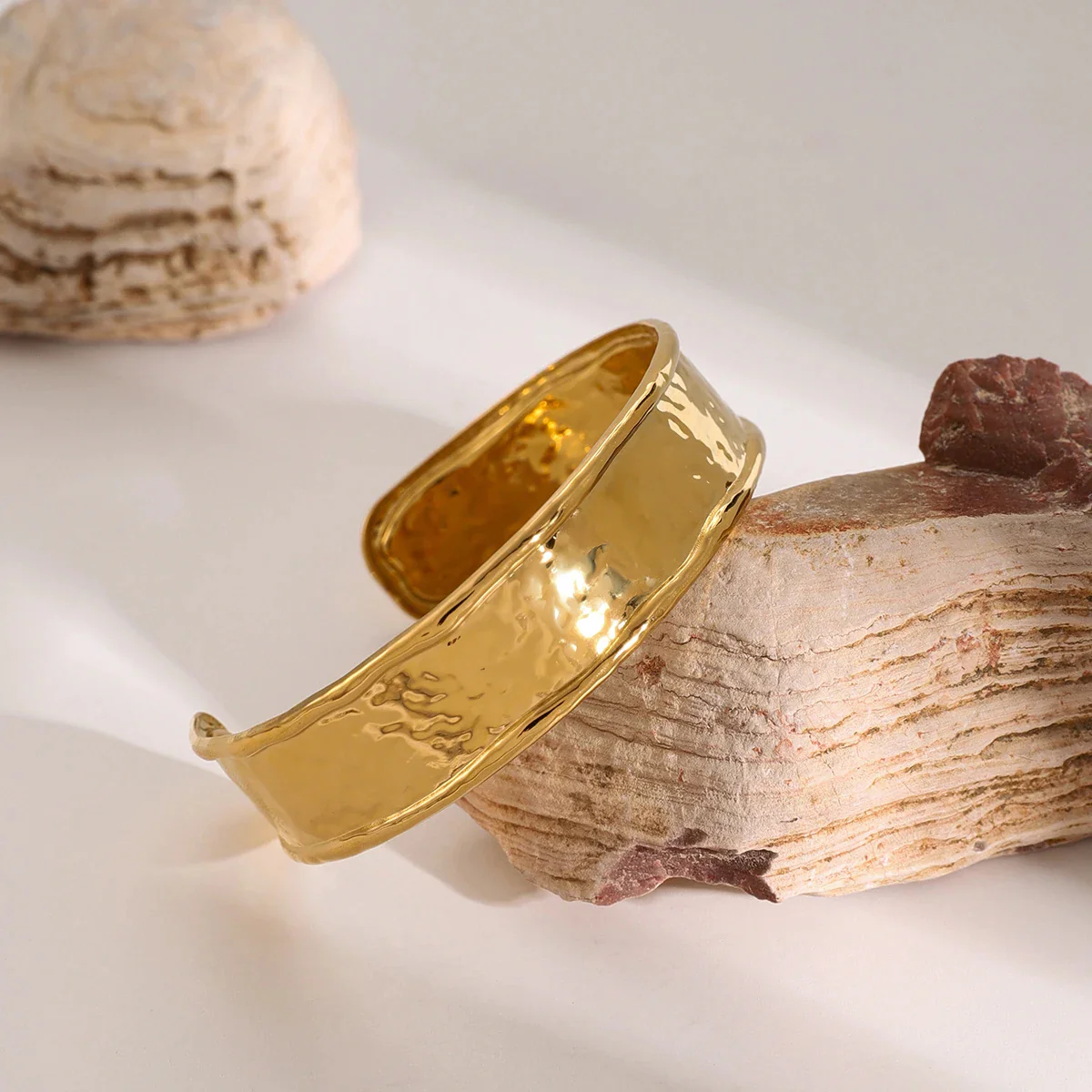 Hammered Cuff Gold  Bracelet - Image 3