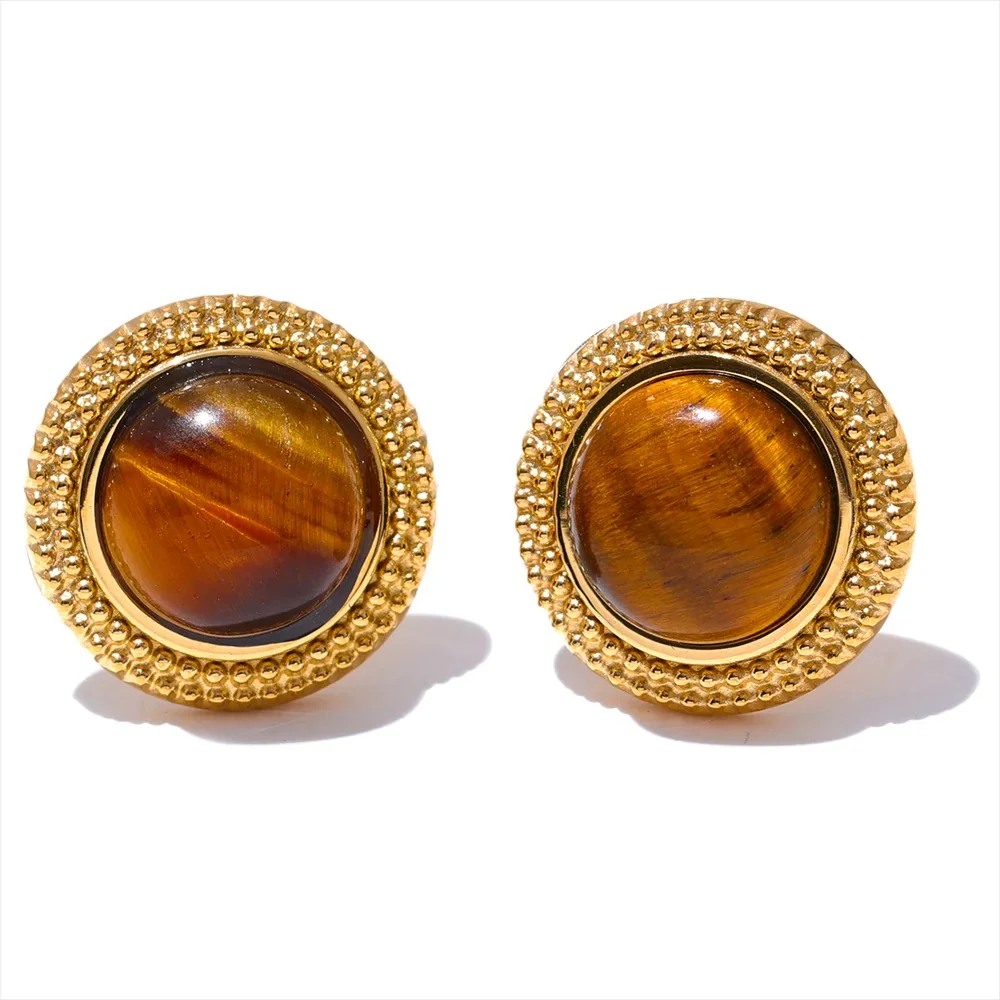 Harness Strength - Gold Stud Earrings with Tiger's Eye - Image 4