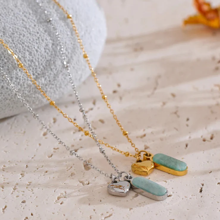 Heart & Stone - Dainty Amazonite Necklace Gold/Silver - Image 3