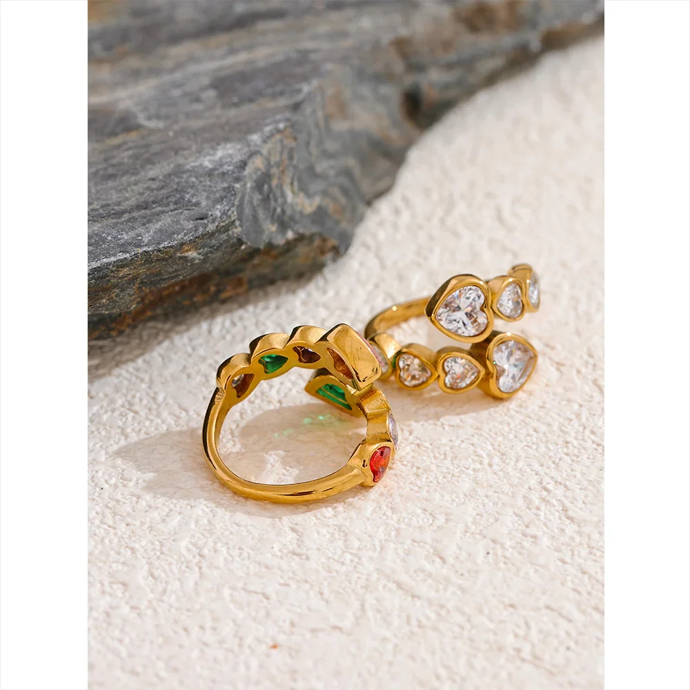Gold Hearts Ring with Sparkling White Crystals - Image 6