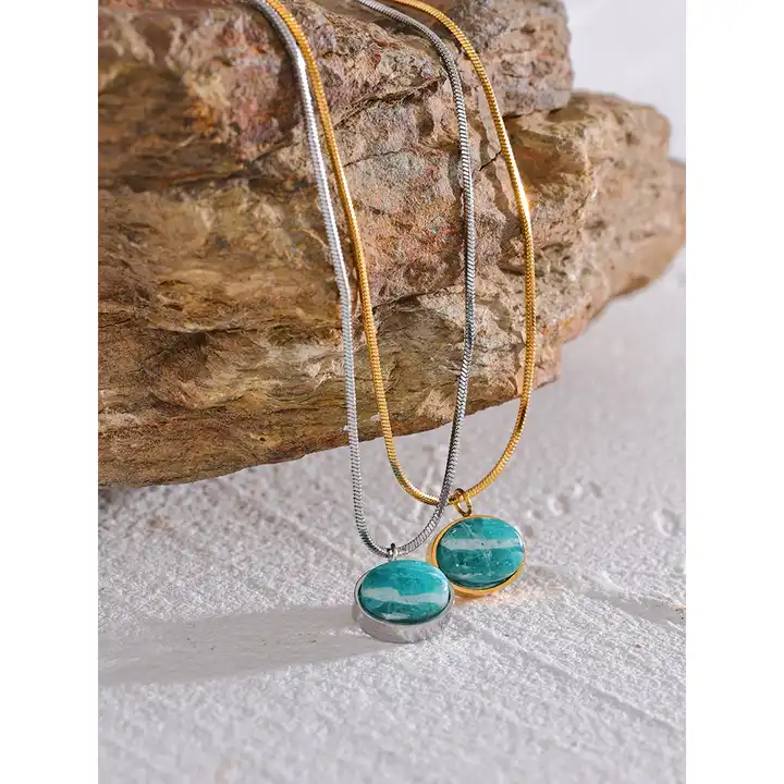 Hidden World - Gold / Silver Necklace with Amazonite - Image 3