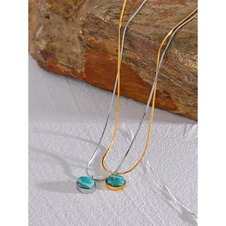 Hidden World - Gold / Silver Necklace with Amazonite - Image 6