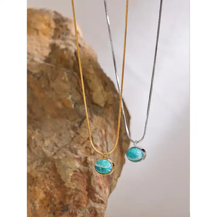 Hidden World - Gold / Silver Necklace with Amazonite - Image 7